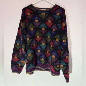 VTG NORTHERN ISLES Nordic Grandpa Sweater Funky Chunky Knit Multi Color Size XL